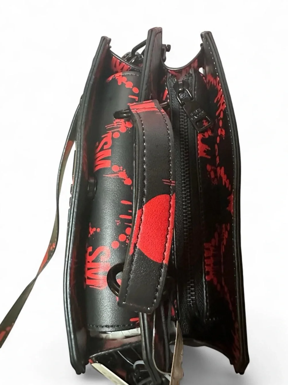 Steve Madden Black & Red Bleeding Hearts Bevlyn Satchel, Halloween Edition